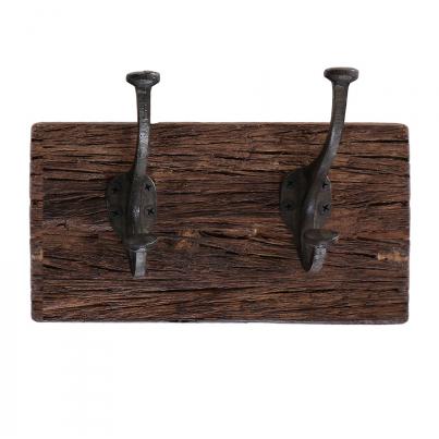 Reclaimed Wooden Coat Rack with 2 Iron Hooks