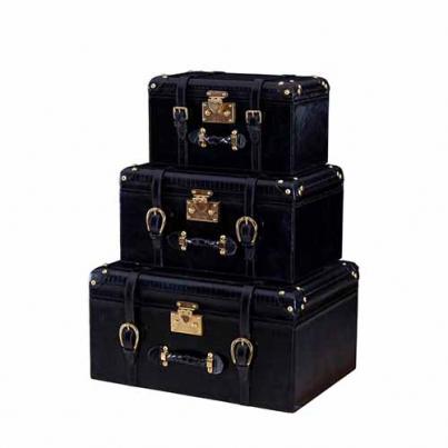 Handcrafted Weave Set of 3 Trunks - Black