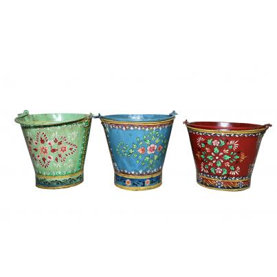 Set of 3 Hand Painted Buckets