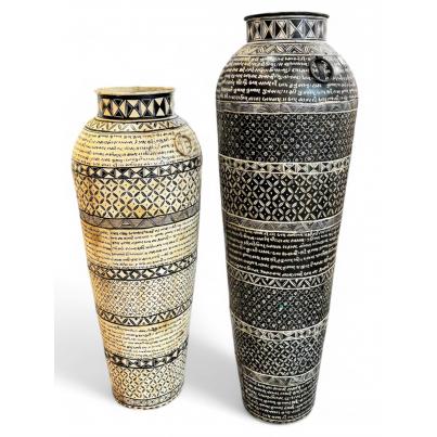 XXL Black Iron Pot Bahi Painted 50 x 50 x 160cm