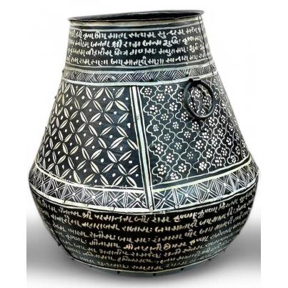 Black Iron Pot Bahi Painted 40 x 40 x 41cm