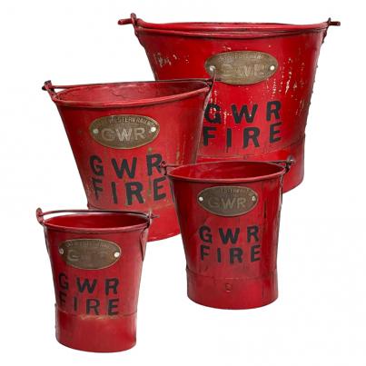 Set of 4 Red Hand Painted GWR Buckets