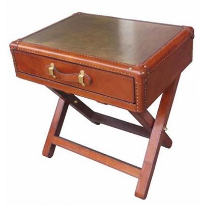 Handcrafted Side Table with Brass Top - Cognac