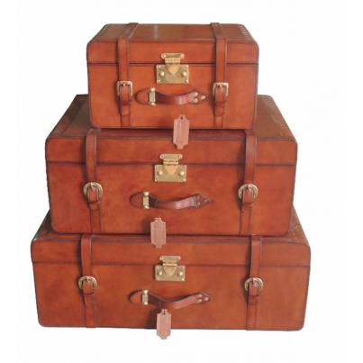 Handcrafted Weave Set of 3 Trunks - Cognac