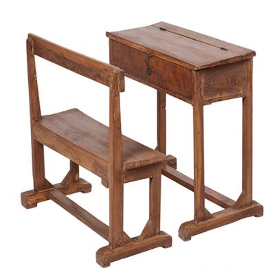 Antique School Desk & Bench Set