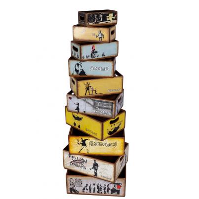 Set of 10 Rectangular Boxes - Banksy Urban Art