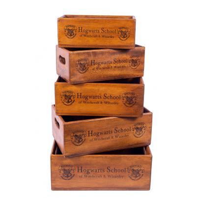 Set of 5 Shellfish Nesting Boxes - Hogwarts School with 2 Logos