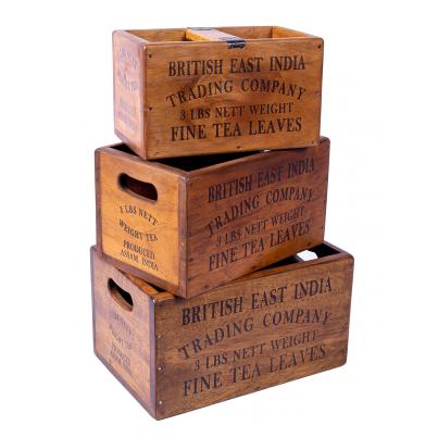 Set of 3 Medium Vintage Boxes - British East India Fine Tea Leaves