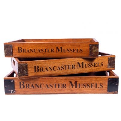 Set of 3 Vintage Wooden Serving Tray - Brancaster Mussels