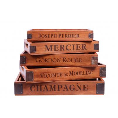 Set of 5 Vintage Wooden Serving Trays - Champagne