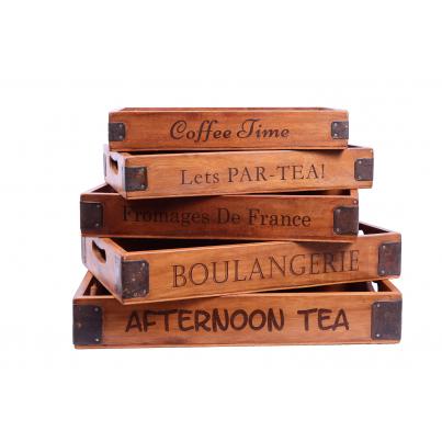 Set of 5 Vintage Wooden Serving Trays - Delicious