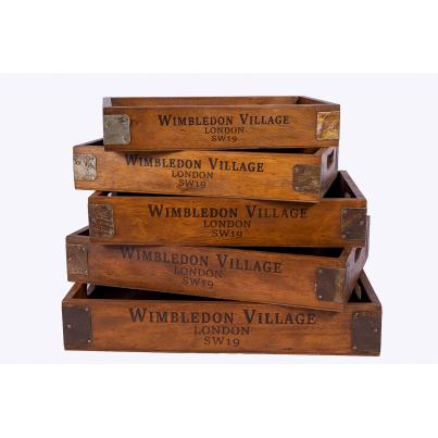 Set of 5 Vintage Wooden Serving Trays - Wimbledon Village