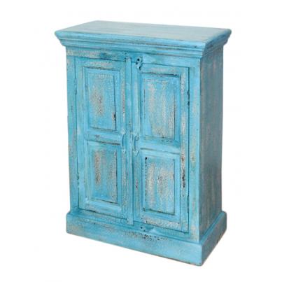 Hand Painted Blue Crack Finish 2 Door Cabinet