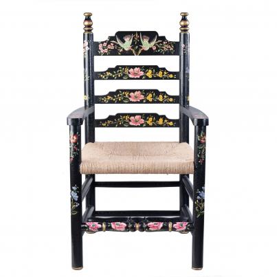 Black Lyre Bird Design Wooden Arm Chair