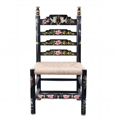 Black Lyre Bird Design Wooden Chair
