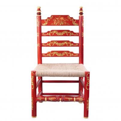 Red Floral Design Wooden Chair