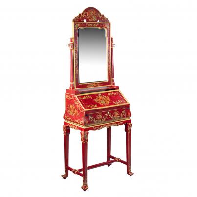 Red Floral Design Dresser with Mirror