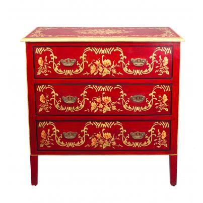 Red Floral Design 3 Drawer Chest
