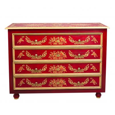 Red Floral Design 4 Drawer Chest