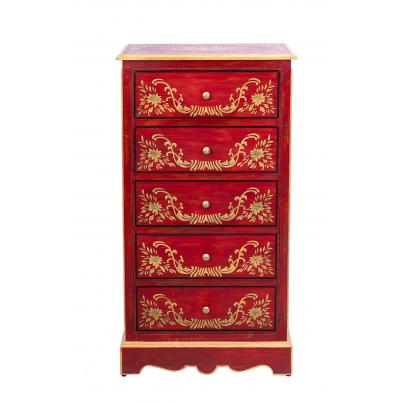 Red Floral Design 5 Drawer Cabinet