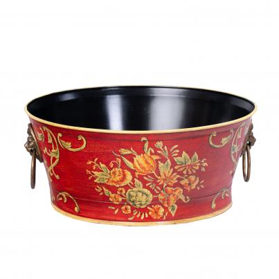 Red Floral Design Round Bowl with Handles