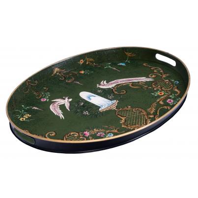 Green Fountain Design Oval Tray with Handles