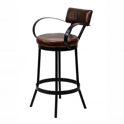 Industrial Padded Leather Bar Stool With Back & Curved Armre