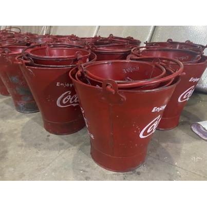 Set of 3 Red Hand Painted Coca Cola Buckets