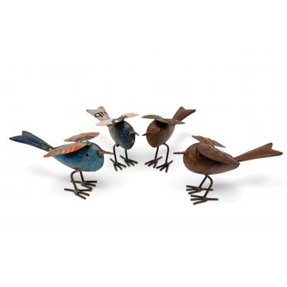 Set of 4 Birds - Robins Mix Colours and Rustic