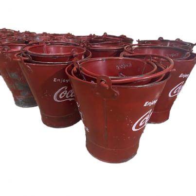 Set of 4 Red Hand Painted Coca Cola Buckets