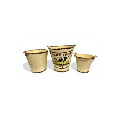 Set of 3 White Iron Buckets