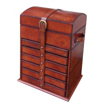 Handcrafted Leather & Brass Tall Jewellery Box - Cognac