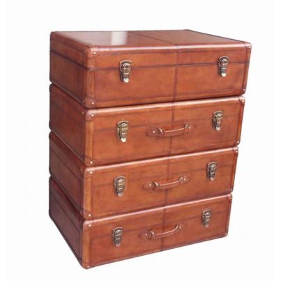 Handcrafted Leather & Brass Dresser with Drawers - Cognac