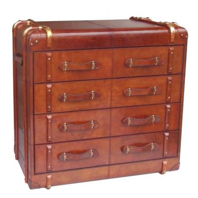 Handcrafted Leather & Brass 4 Drawer Chest - Cognac