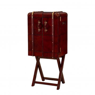 Handcrafted Leather Large Bar Cabinet With Stand - Cognac
