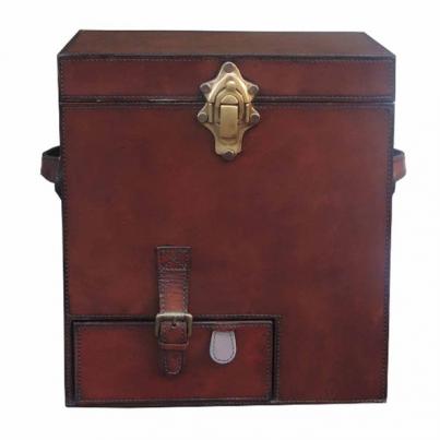 Handcrafted Leather & Brass Mini Bar - Cognac