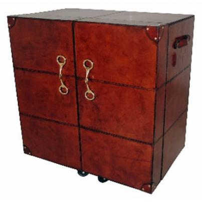 Handcrafted Leather Bar Cabinet - Cognac