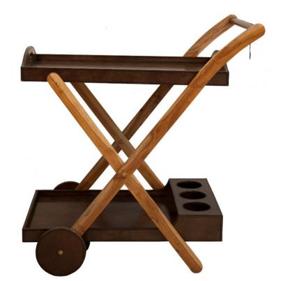 Handcrafted Wooden, Leather and Wooden Drinks Trolley