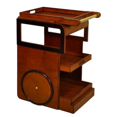Handcrafted Leather & Brass Drinks Trolley - Cognac