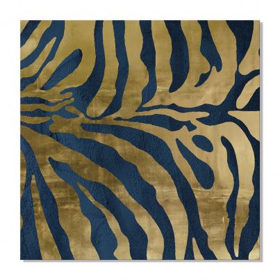 Sapphire Blue & Gold Zebra Print Canvas Print 80 x 80 x 3cm